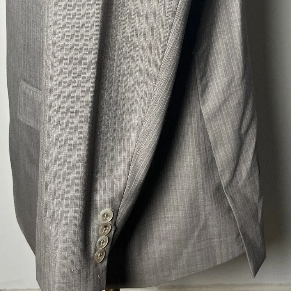 Jhane Barnes Suit Mens 44L 37x32 Brown Pinstripe Super 140s‎ Wool 2 Button